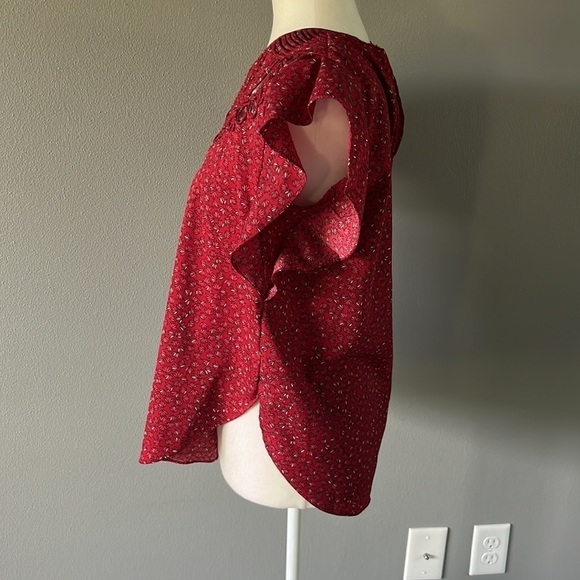 Anthropologie Ranna Gill Markie Cutout Blouse Red Floral - Picture 7 of 13